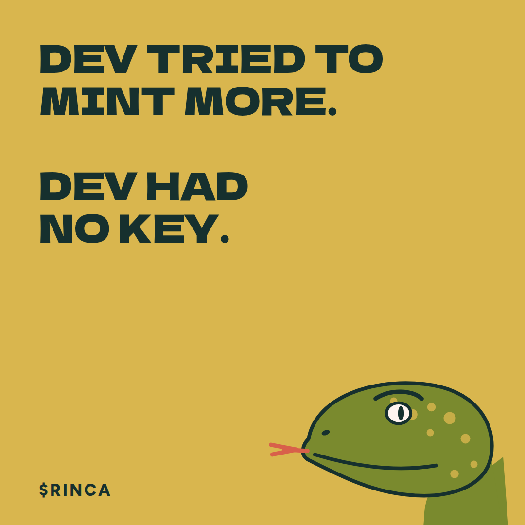 Rinca meme: Dev tried to mint more. Dev had no key.